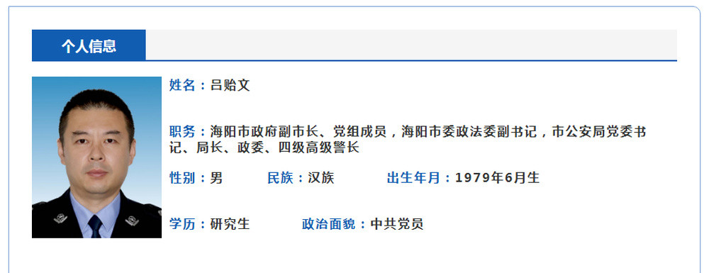 吕贻文已任海阳市副市长