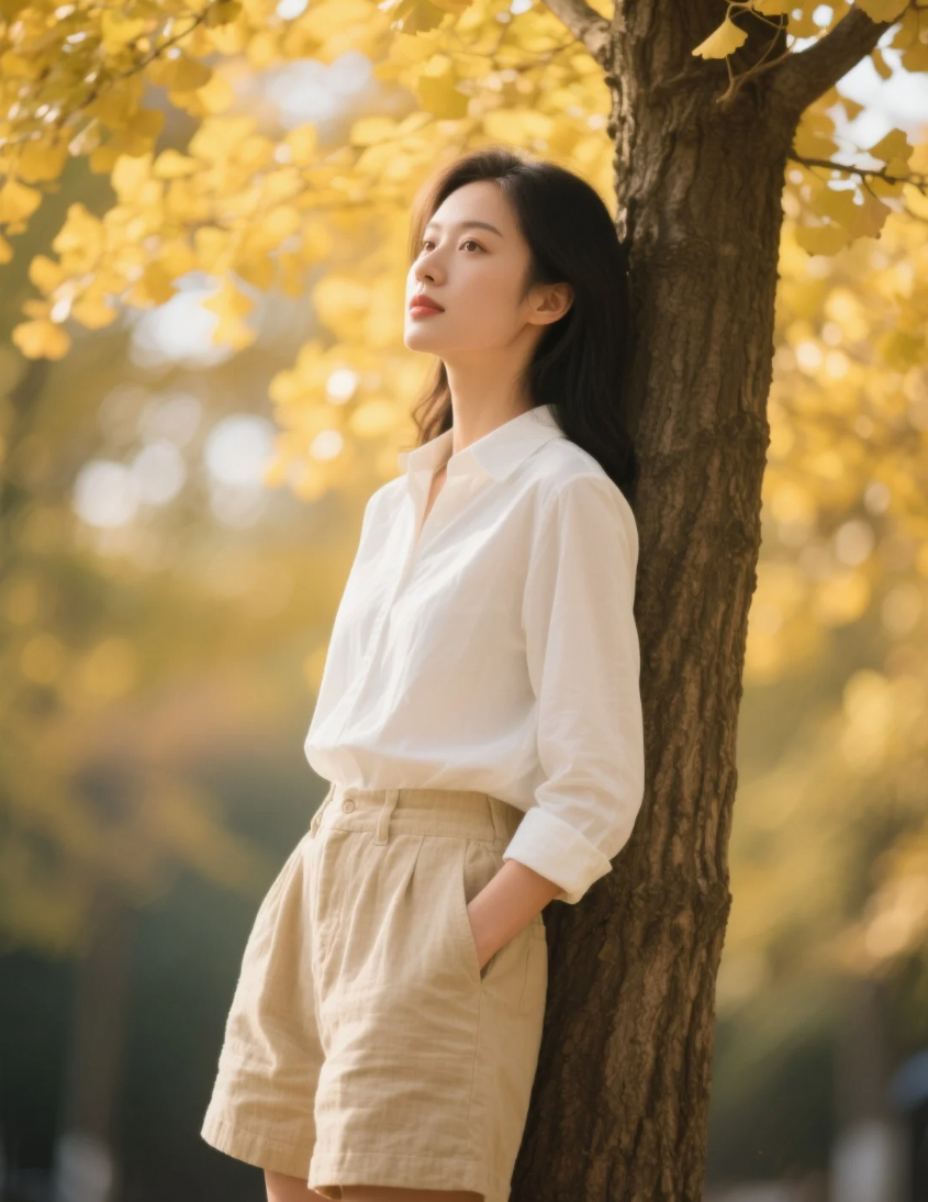 银杏树下的东方韵律身姿