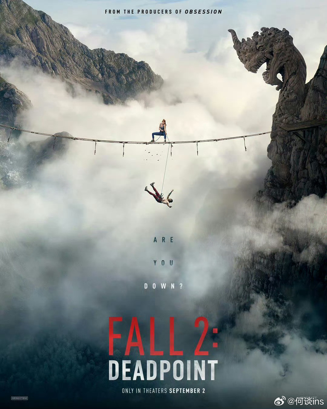 电影《坠落2》发布首款海报，9.2北美上映讲述两位主人公前往泰国挑战一处凶险的悬