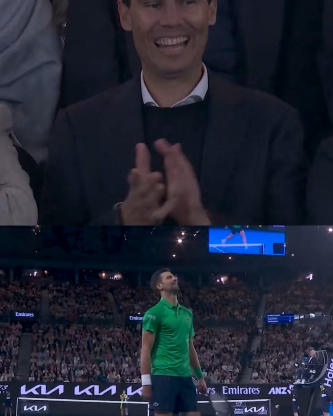 笑翻全场！德约绝境中“呼叫”纳达尔救场，网坛三巨头同框成澳网名场面在2026澳网