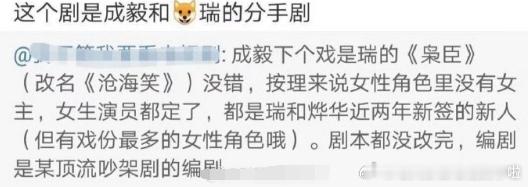 有网传消息称成毅的下一部剧是《枭臣》，而且还是和欢瑞的分手剧，放眼之前约满离开欢