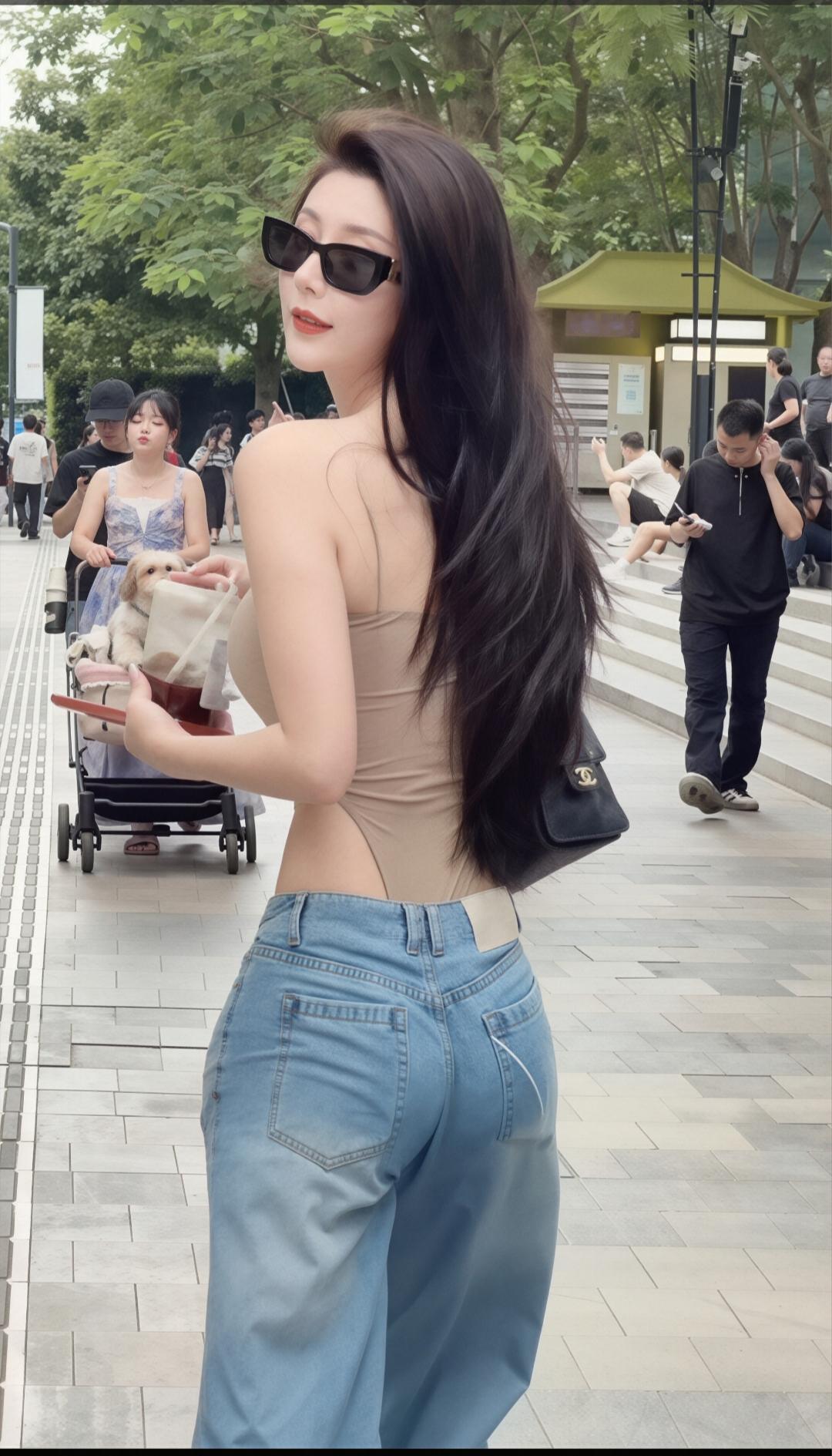 牛仔裤女神，一般人hold不住，估计连要WX勇气都得矮半截。