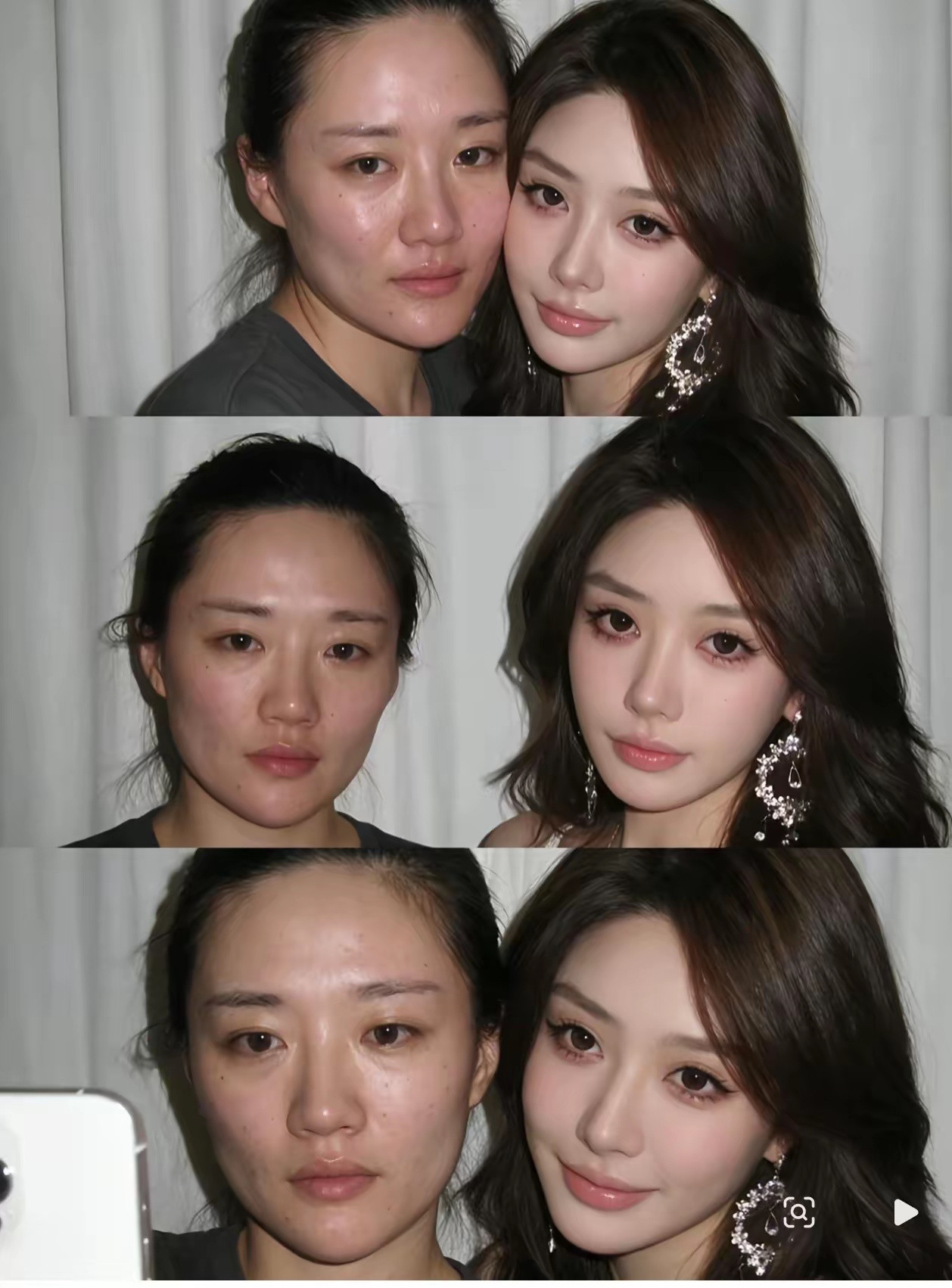 一个整容女孩和她的原生脸合照。 ​​​