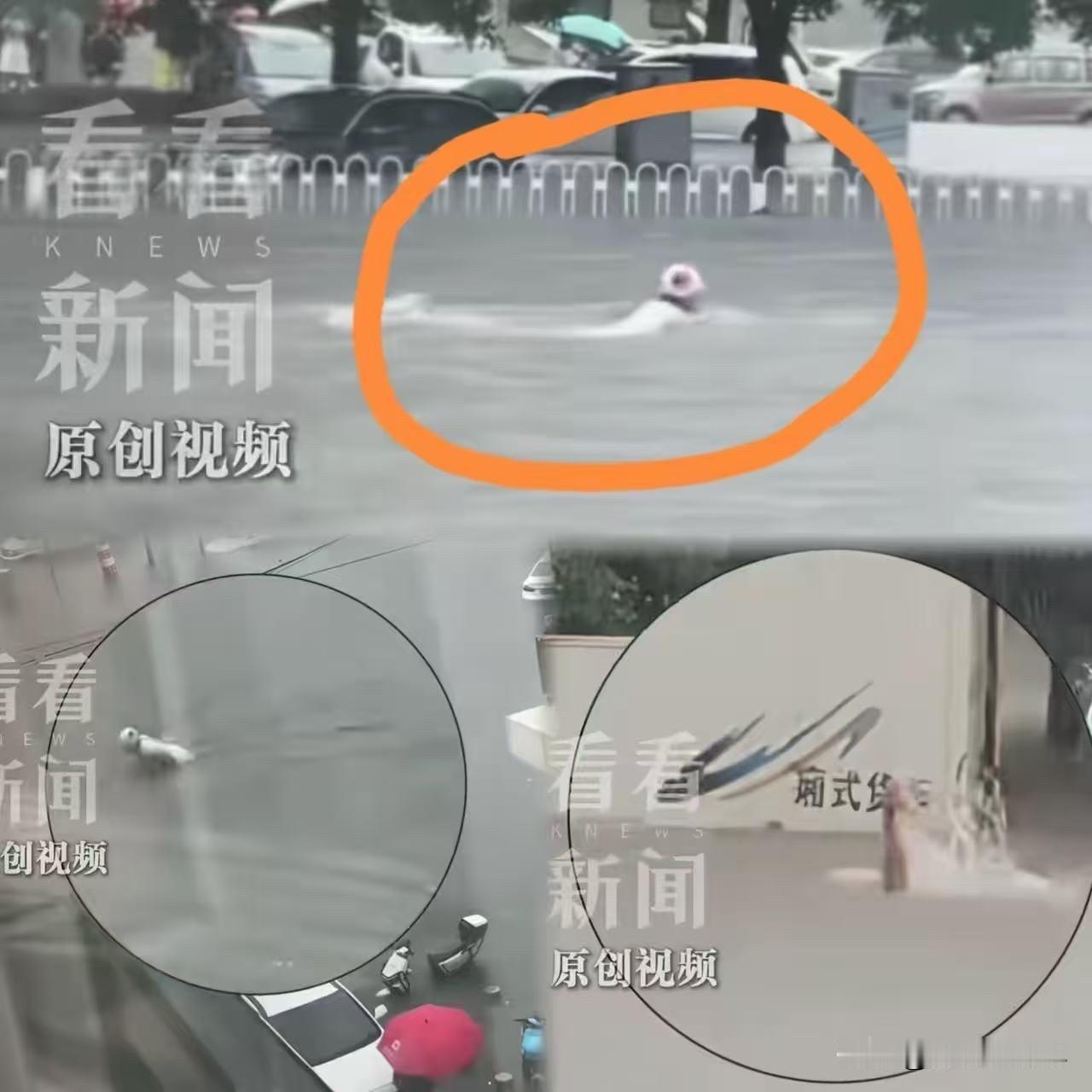 先别急着笑。沈阳暴雨，一位大爷头戴泳帽，在积水超过一米的马路上完成了标准蝶泳