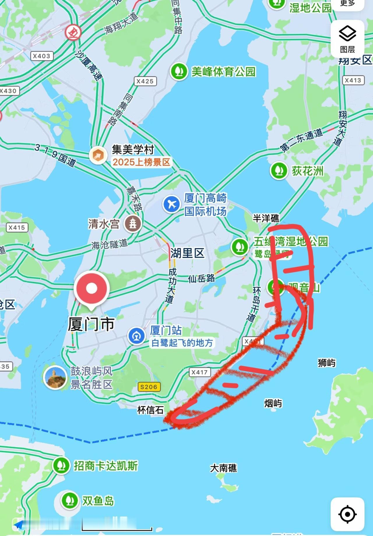 厦门通过填海造陆增加陆地面积，直接填到金门了，和平解放了[doge]