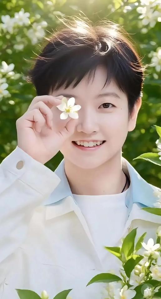 家人们谁懂啊✨孙颖莎这组照片简直杀疯了！在清新绿意里，她举着小花，笑容明