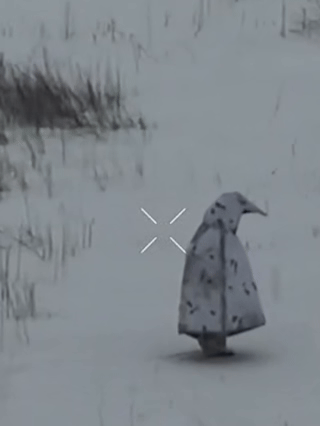 雪地里，俄军穿白色伪装服形似企鹅，被乌穿越机发现，当场炸死。几道白色身影正贴