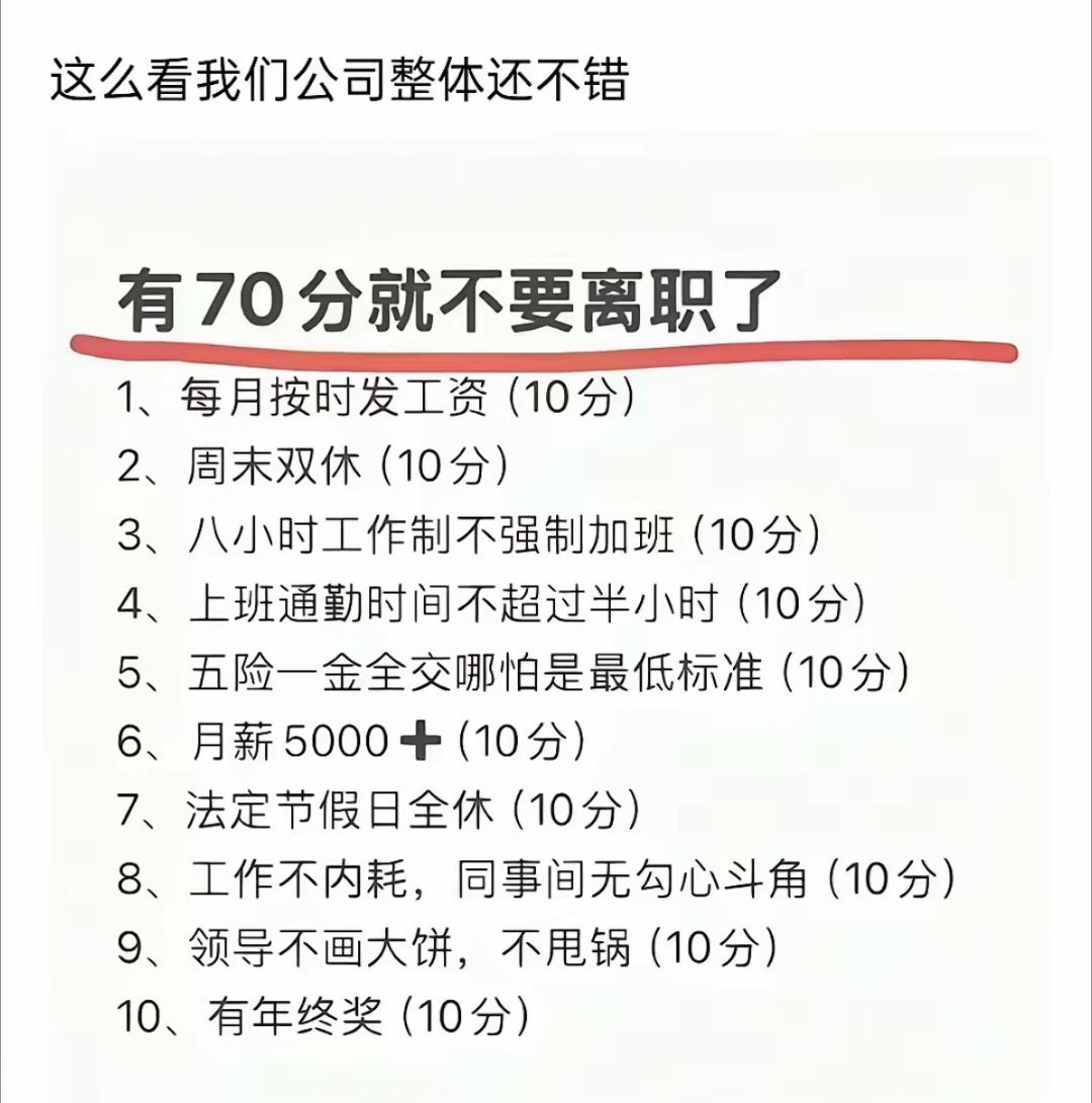 70分以上的工作千万别辞职，说的满有道理。大家怎么看？​​​