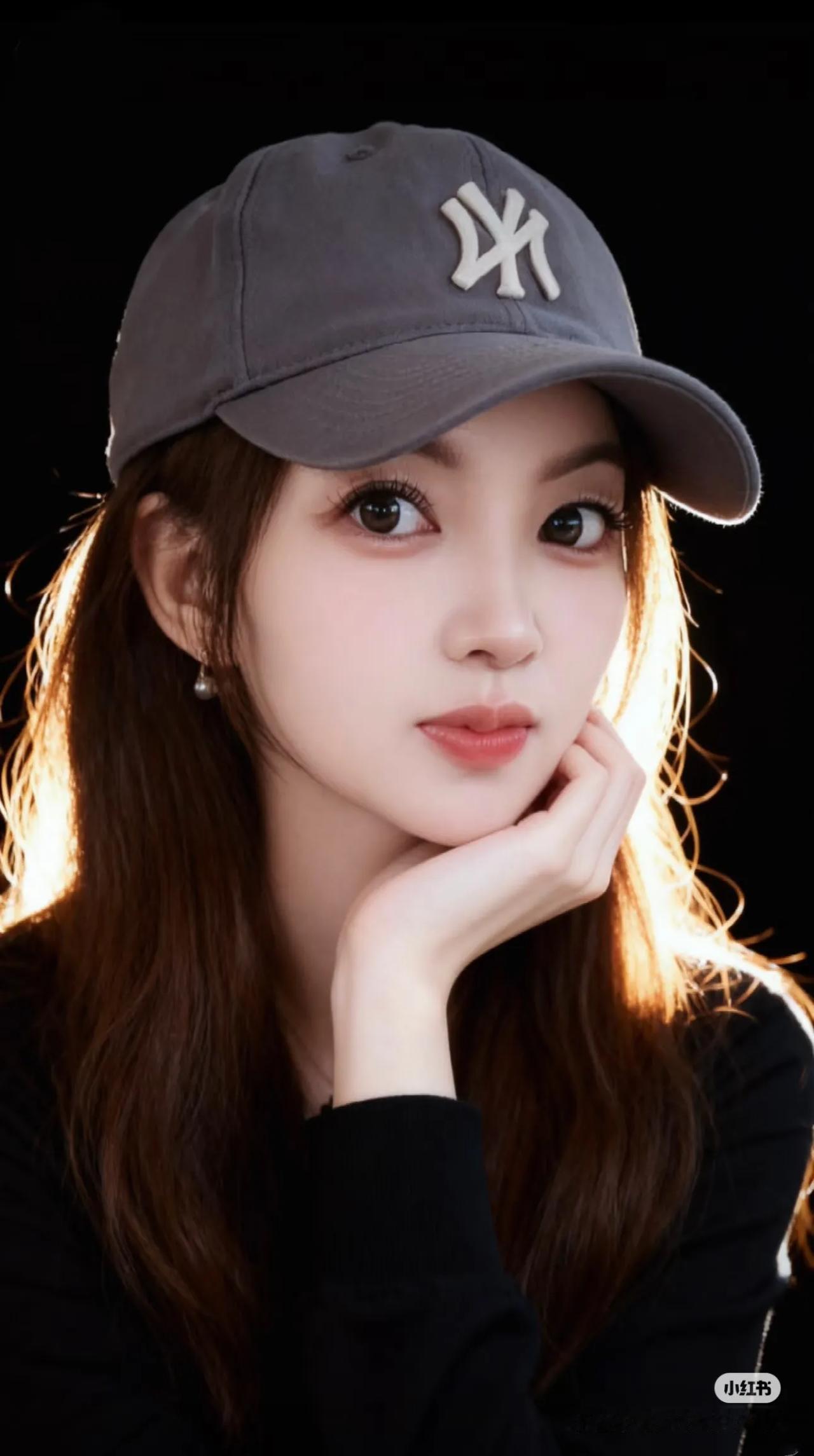 这位小姐姐戴着帽子，看着镜头。街拍高清美女