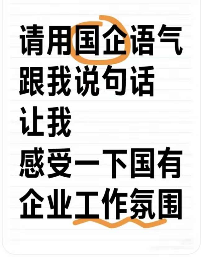 请用国企语气跟我说句话！让我感受一下国有企业工作的氛围[捂脸哭]