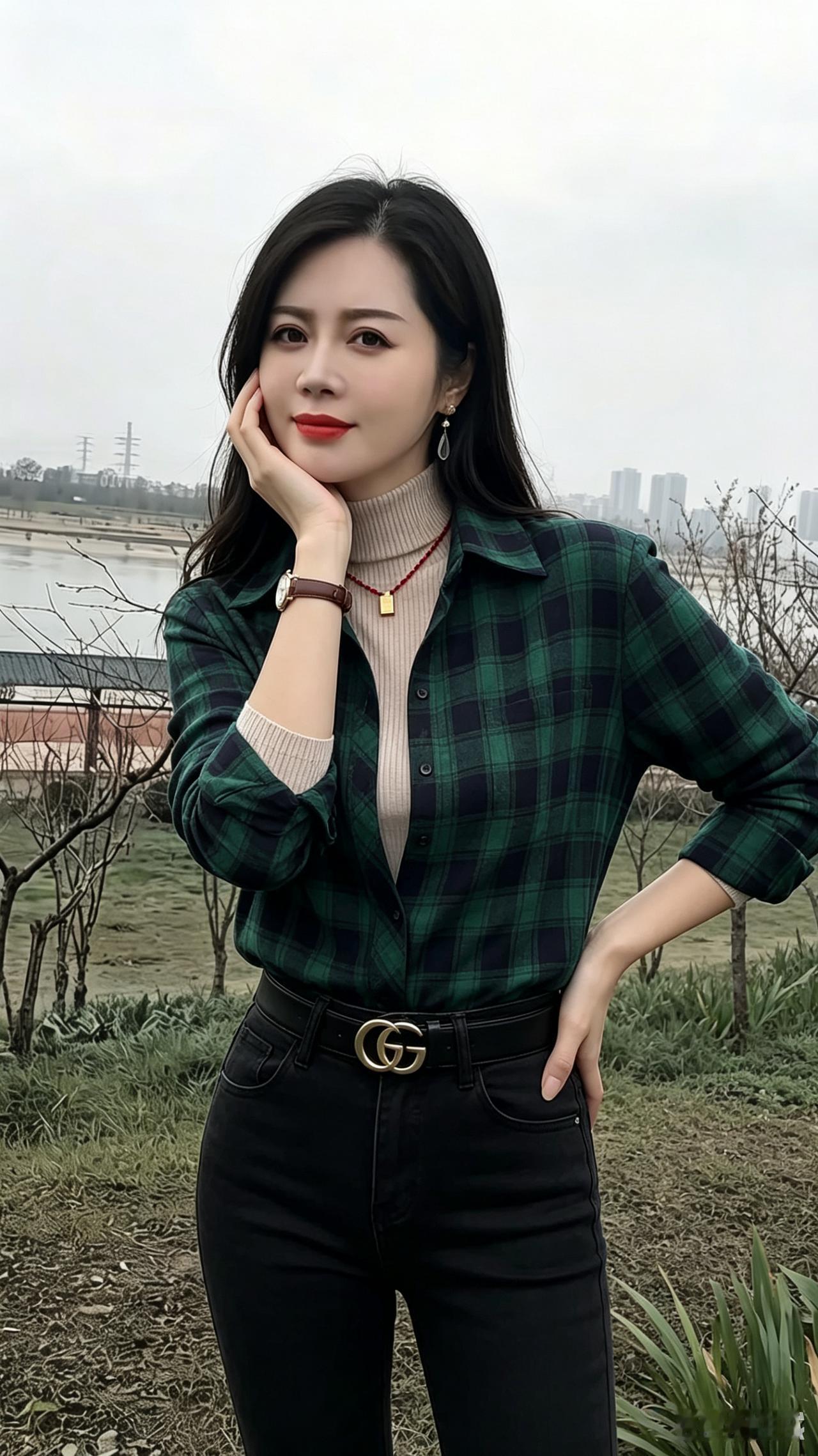 江畔佳人气质佳，身姿温婉人人夸。举手投足带风雅，岁月从不败芳华。读者续一
