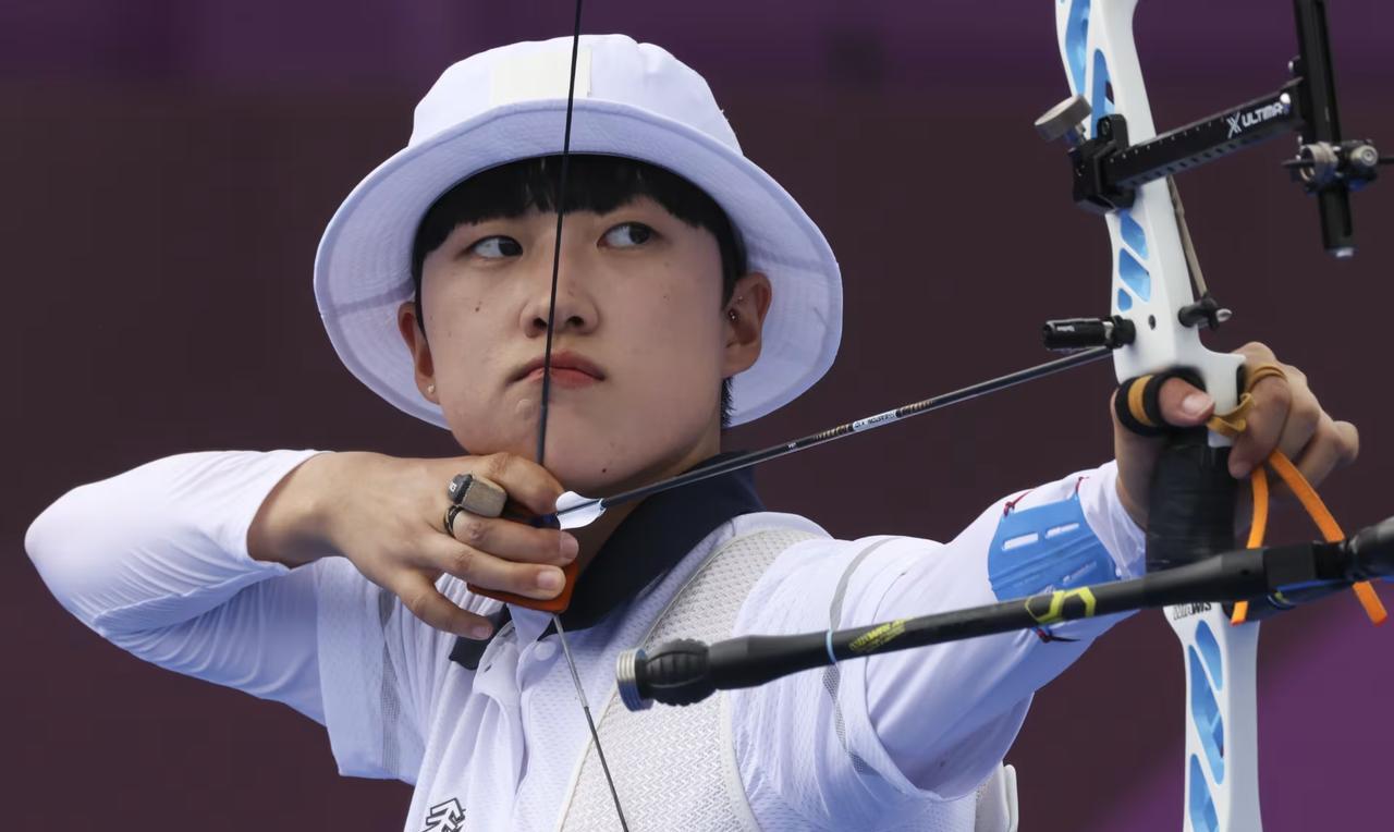 #射箭#东京奥运会三枚金牌得主、韩国射箭名将安山在错过2024年巴黎奥运会后，