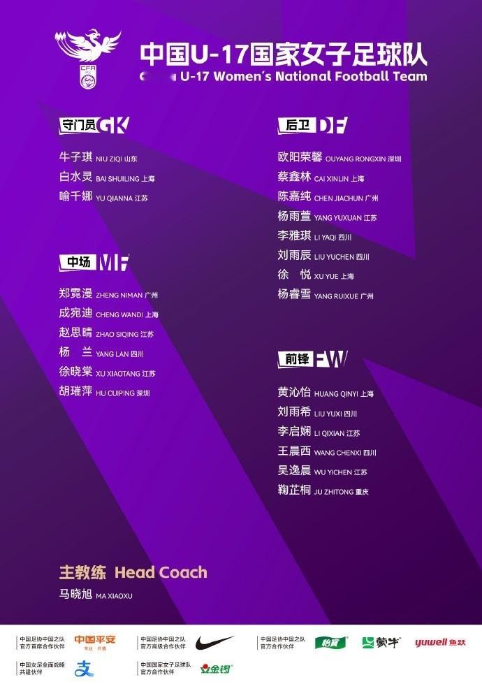 U17女足亚洲杯名单U17女足公布U17女足亚洲杯23人名单，马晓旭挂帅，黄沁
