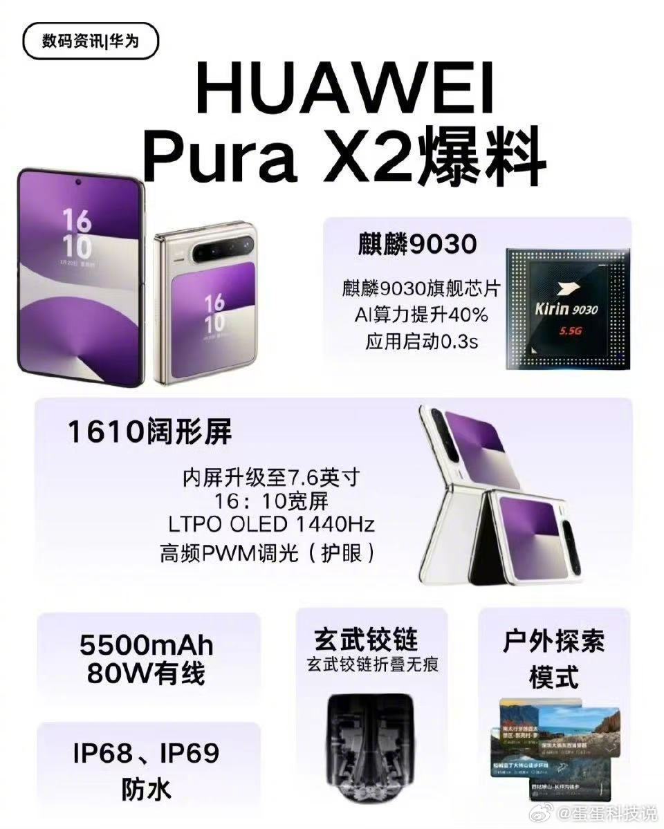 华为阔屏大折叠曝光当年华为PuraX首销即售罄了，看到曝光的信息，今年的Pu
