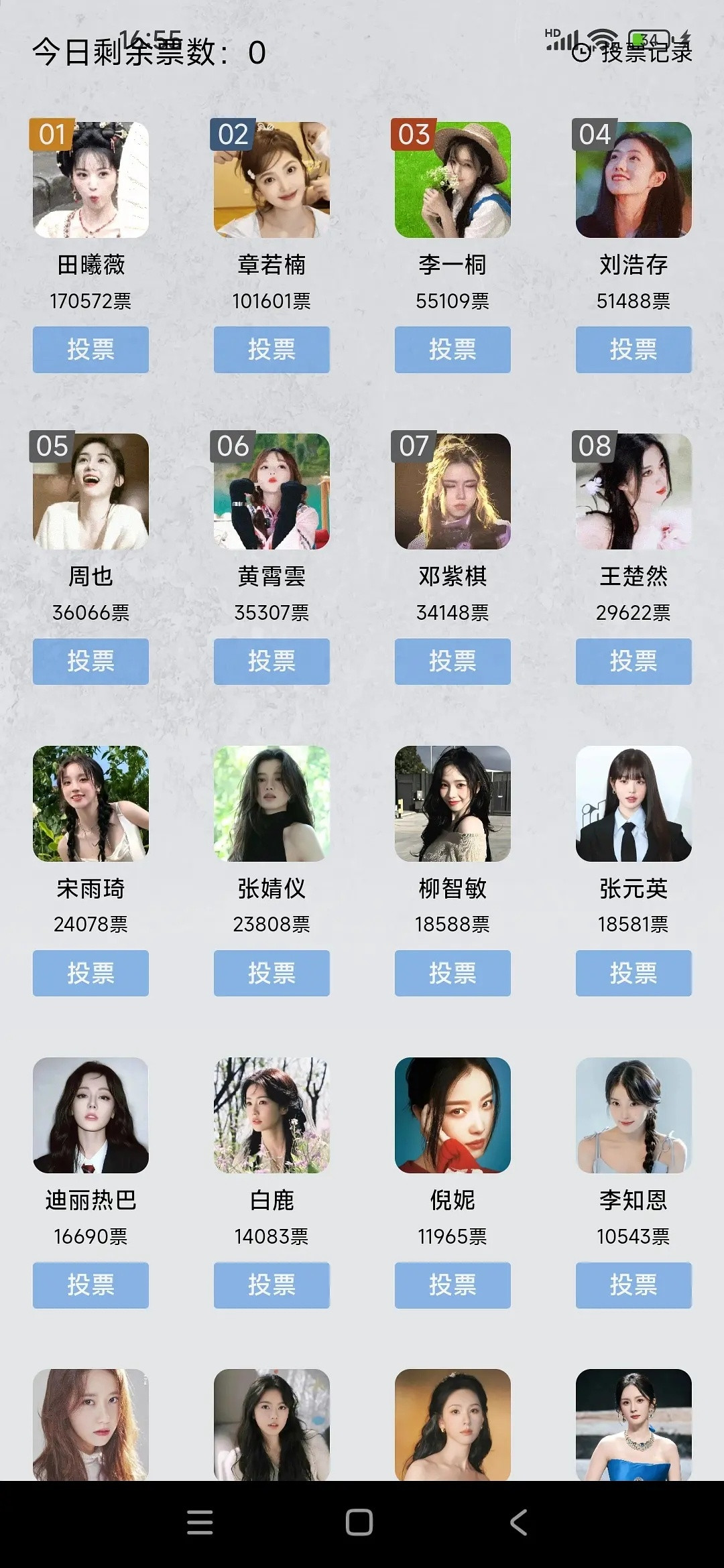 女神大赛田曦薇断层领先章若楠7万票，刘浩存杀进前四周也第五​​​