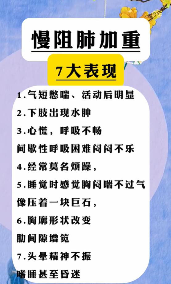 慢阻肺加重的7类信号，出现气短水肿要留意