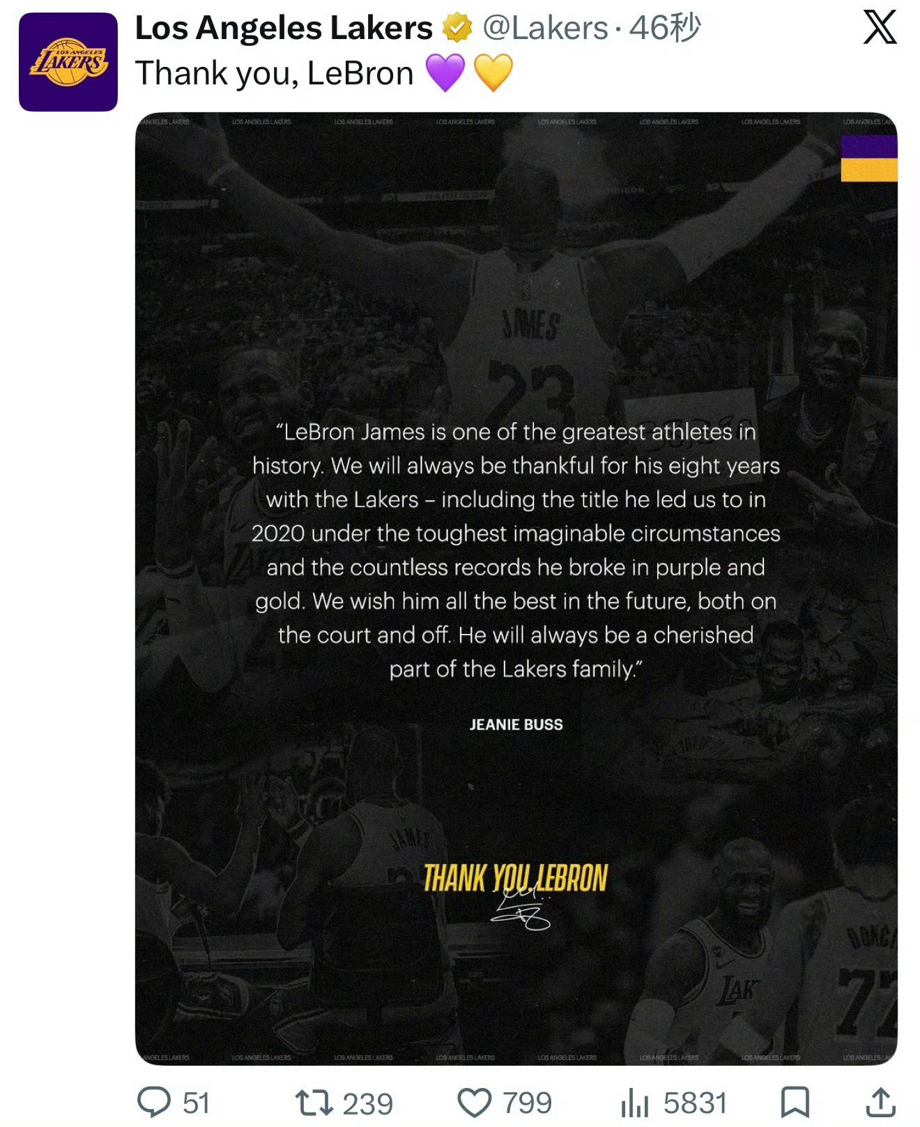 詹姆斯离开湖人，其实是对双方，乃至湖人球迷都是一个巨大的解脱。NBA很少有一支球