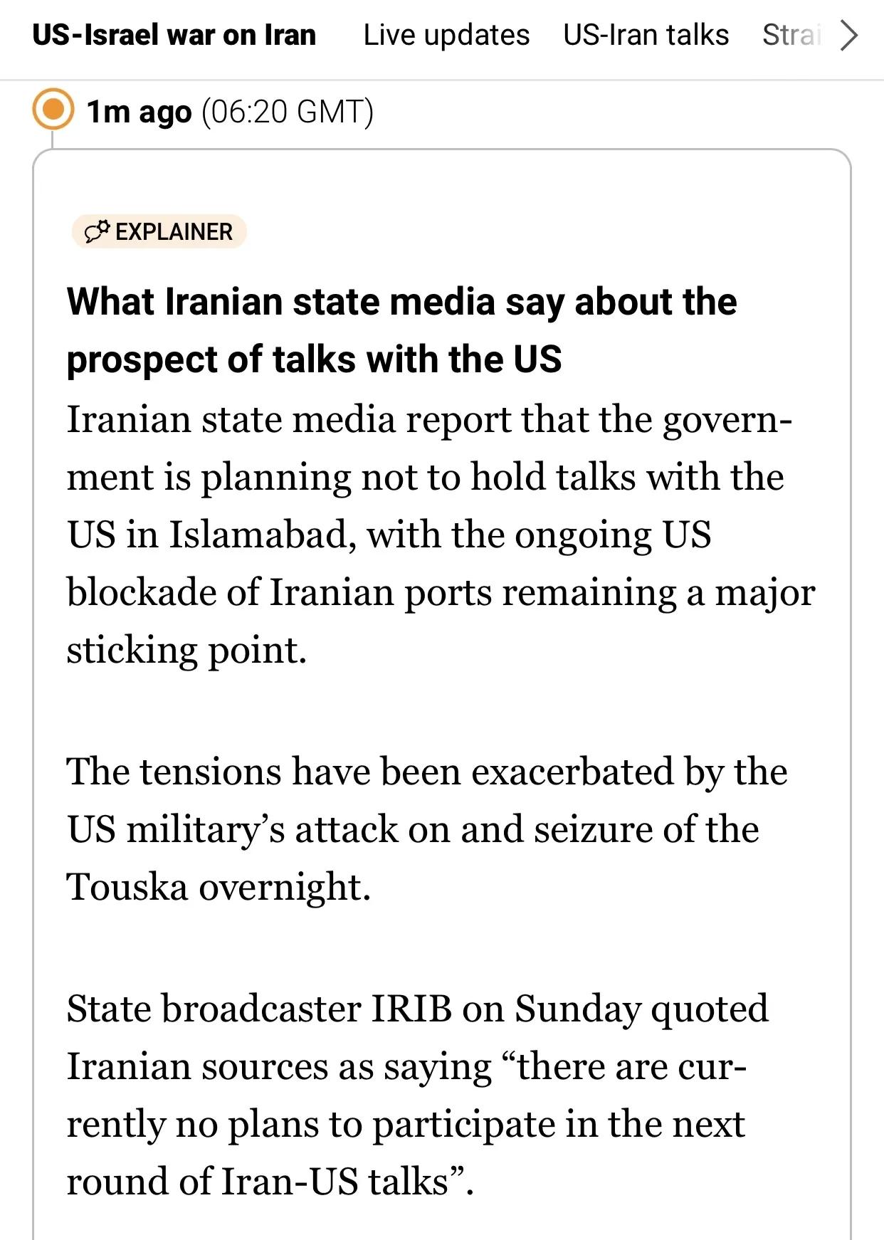 卡塔尔半岛：伊朗不派谈判代表团两人遭处决4月20日，卡塔尔半岛电视台的两