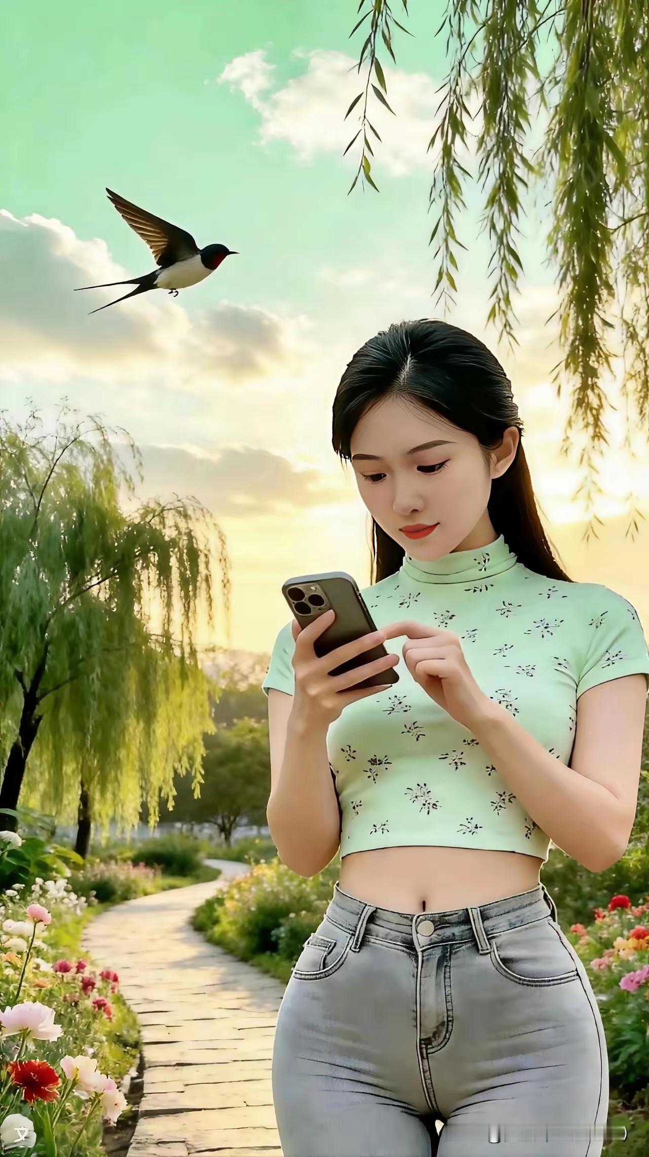 塞鸿秋·嫩绿满裁东风剪出青绡嫩，春光暗向罗襟引。垂杨织就翠帷稳，青苔点径