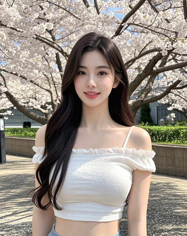 她站在樱花雨里，连呼吸都带着甜意