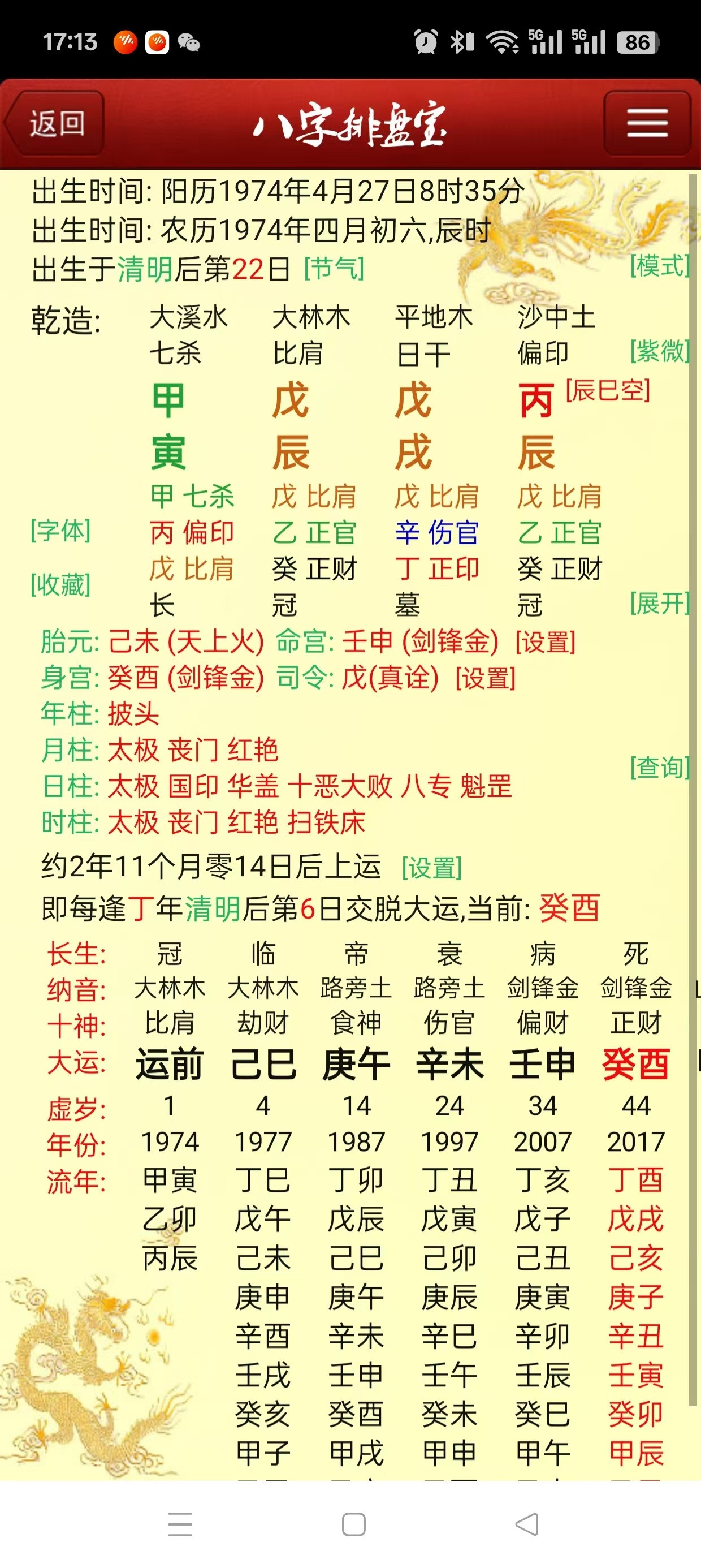 伤官见官。大运酉运伤官，流年正官这叫伤官见官，伤官见官今年发生一起车祸要打官司明