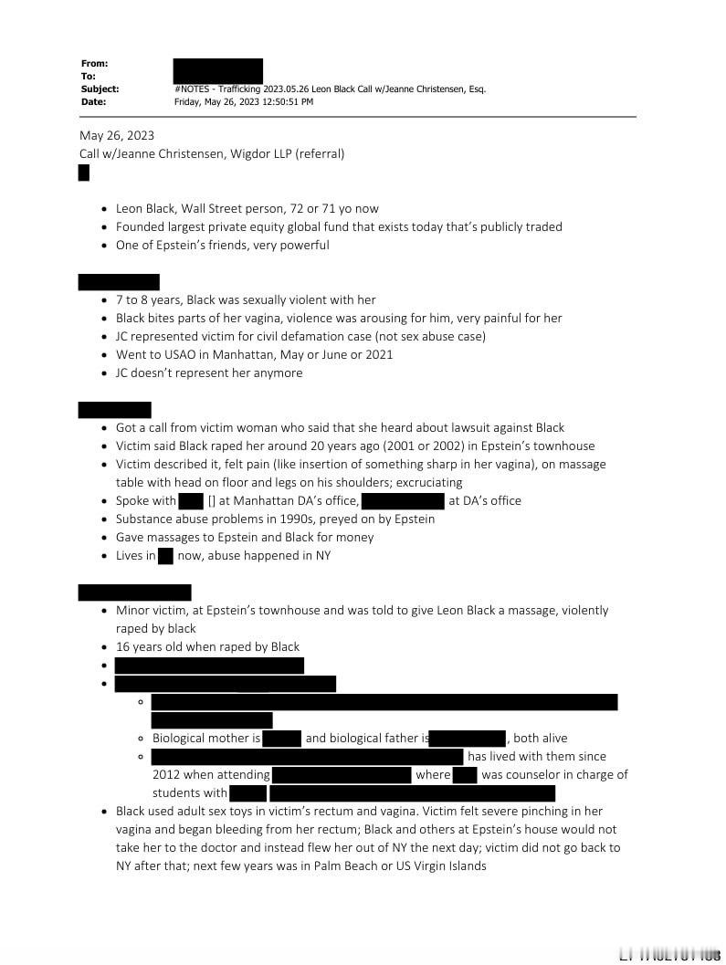 ❗《爱泼斯坦档案》的文件指控亿万富翁莱昂·布莱克咬伤未成年人并将尖锐物体插入其阴