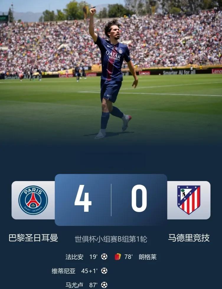 来自欧冠冠军的实力！让个登贝莱，还是碾压＋横扫！巴黎4-0完胜马竞，取世俱杯