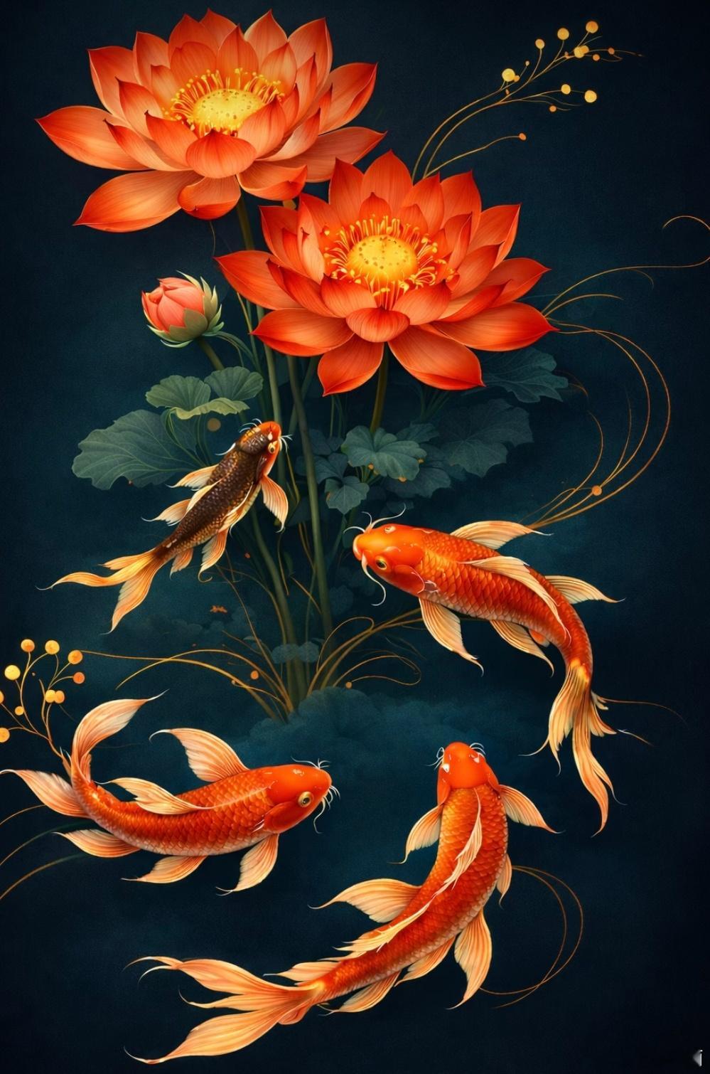 红鲤逐浪，红莲映水，藏着东方人最朴素的祈愿，愿新岁如锦鲤跃水，步步生花，日子如