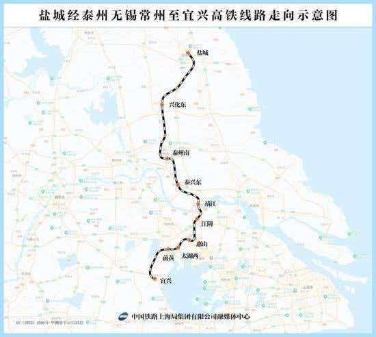 一、盐宜高铁全线总走向（基础底图，所有联络线交汇点位）主线站点：盐城站→兴化东