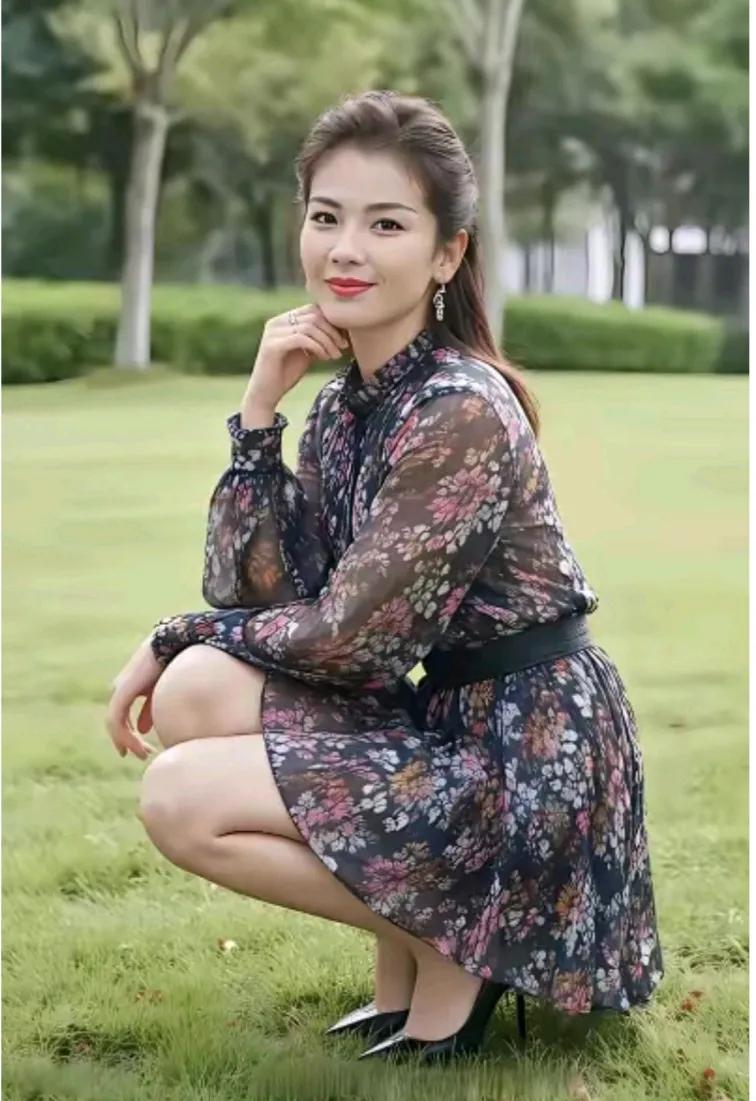 刘涛才是真正的大美女！刘涛穿着小碎花裙子，蹲在那跟一朵花似的，手托着脸蛋，一