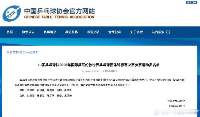 梁靖崑获世乒赛参赛资格教练组选定梁靖崑参加世乒赛中国乒协公布伦敦世乒赛团体赛参赛
