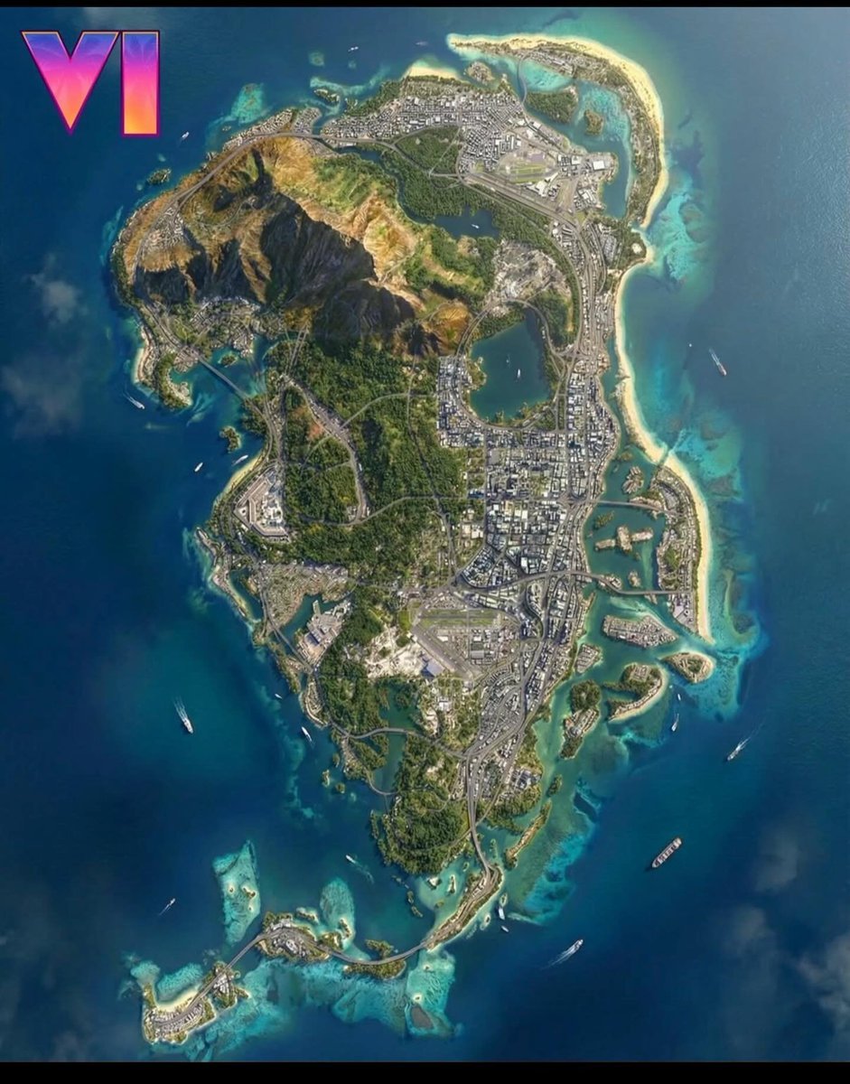 再来一副《GTA6》的全景地图，游戏越来越接近发售应该会有更多真实消息。期待！！