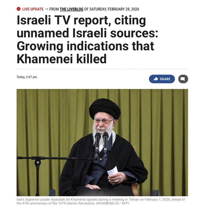 有报道称哈梅内伊去世。以色列电视台援引匿名消息人士的话称，越来越多的迹象表明