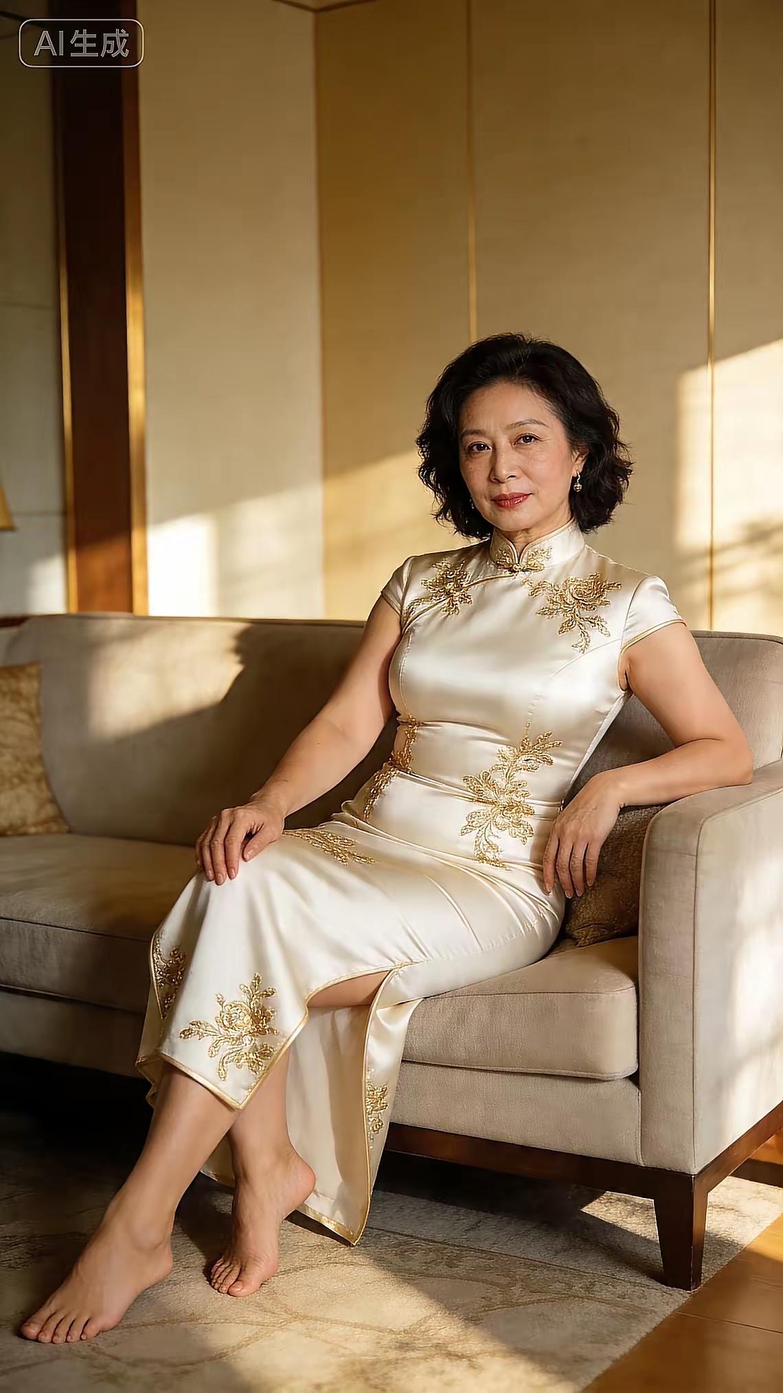 水仙子·旗袍美人流年从不负佳人，旗袍温润沐芳辰。香槟缎面流光蕴，金丝绣雅