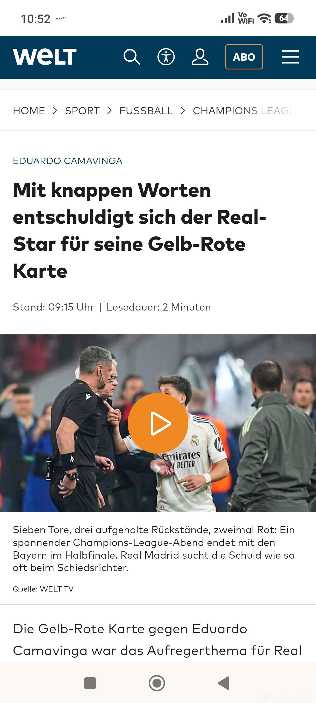 在欧冠四分之一决赛次回合对阵拜仁慕尼黑的比赛中，杜阿尔多·卡马文加吃到第二张黄牌