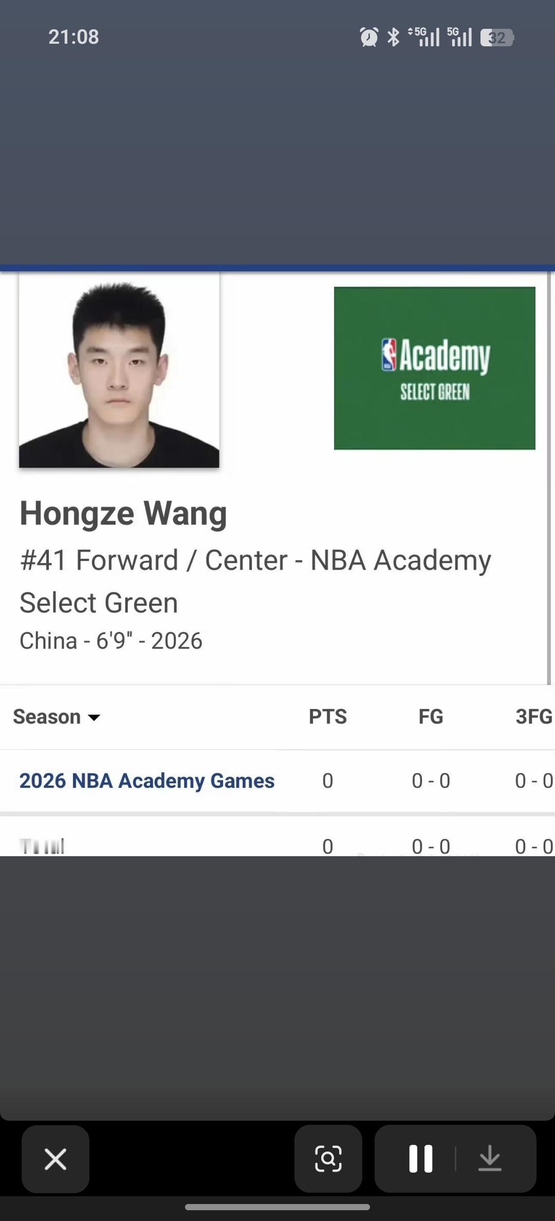 王洪泽参加NBA篮球学院首场比赛发挥出色，出场25分钟，9投6中，三分球1投1中