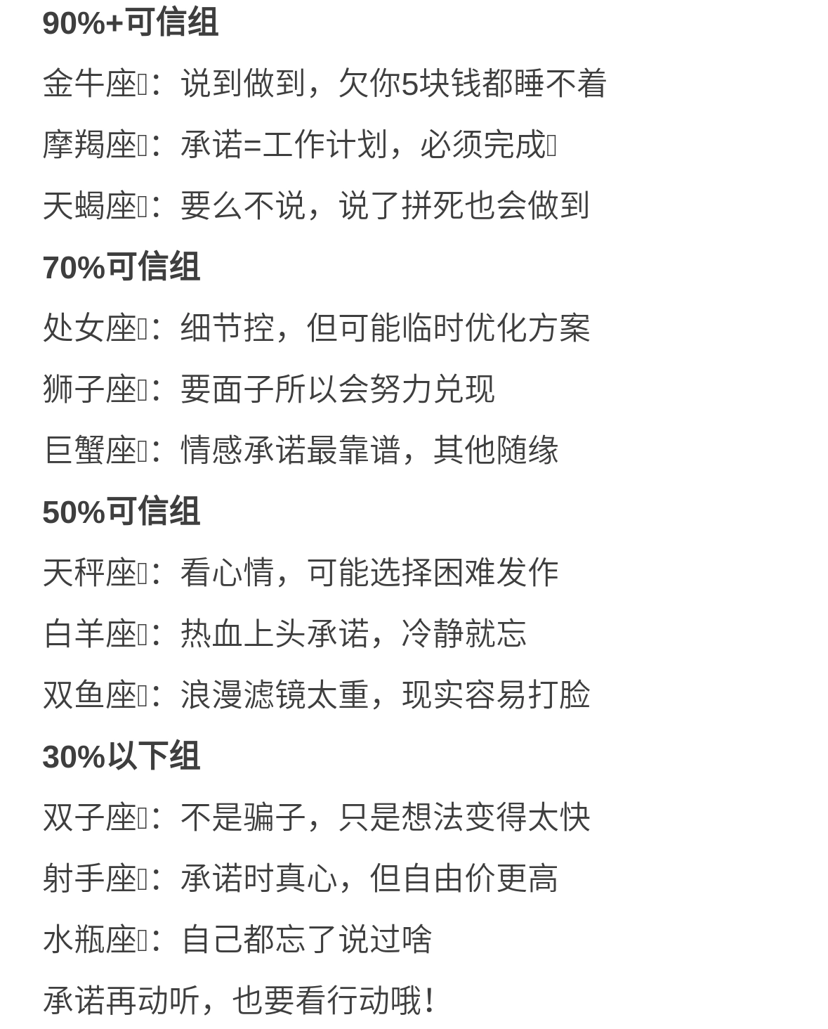 十二星座的承诺可以相信多少？