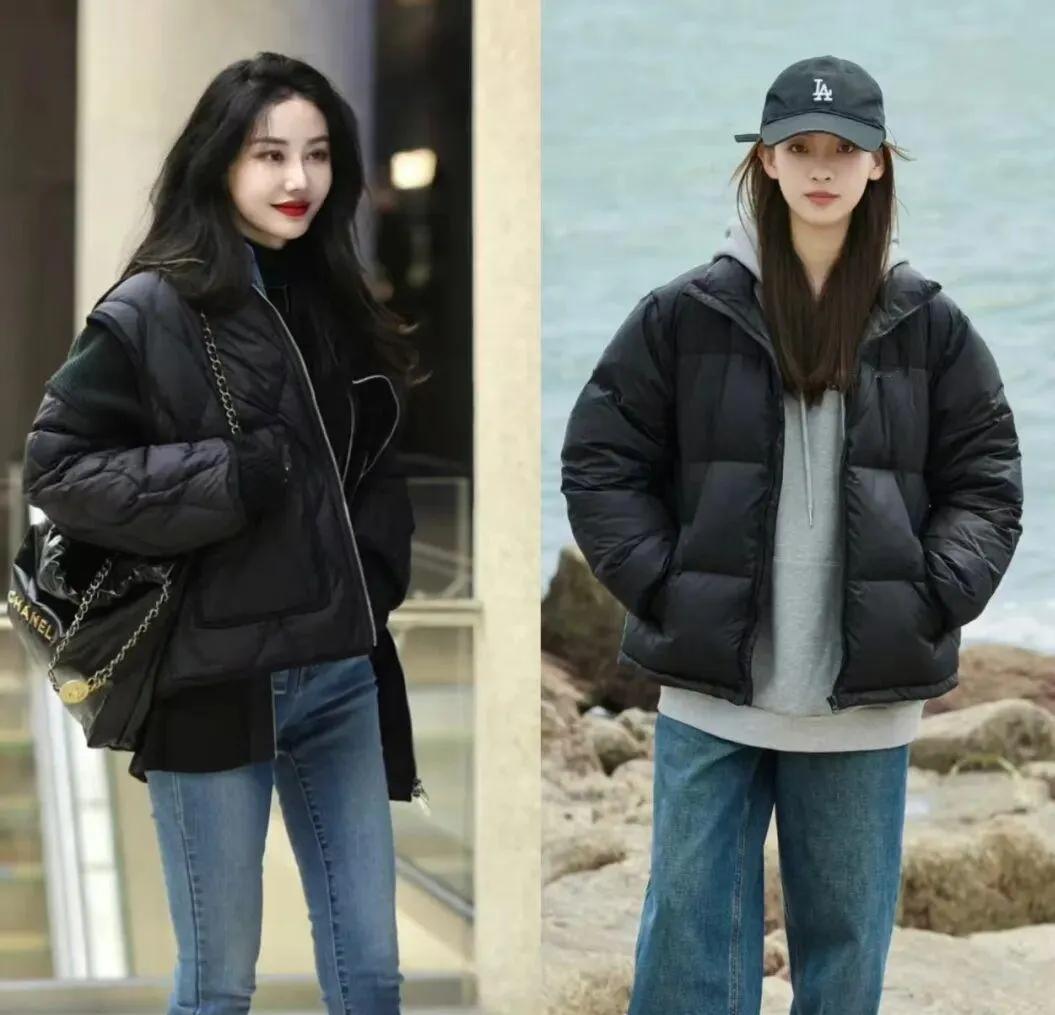 救命！黑羽绒服+蓝牛仔裤才是冬日懒人穿搭天花板✨别再费脑搭羽绒服了！黑羽