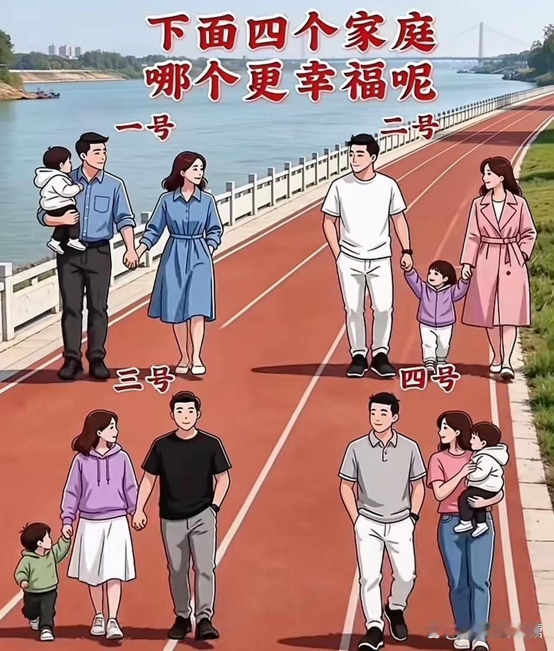 你刷到一篇文，教你看四对夫妻散步的细节，判断谁家更幸福。表面都差不多，一家三口