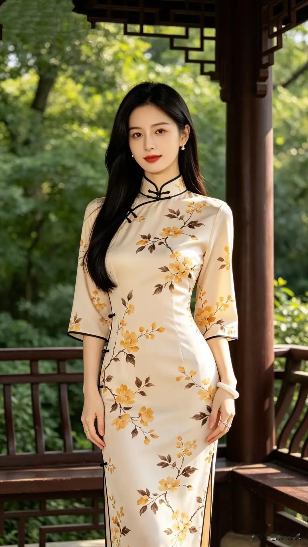 旗袍雅致，国风古韵。文化传承，历史悠久。大家闺秀，小家碧玉。身着旗袍，光彩