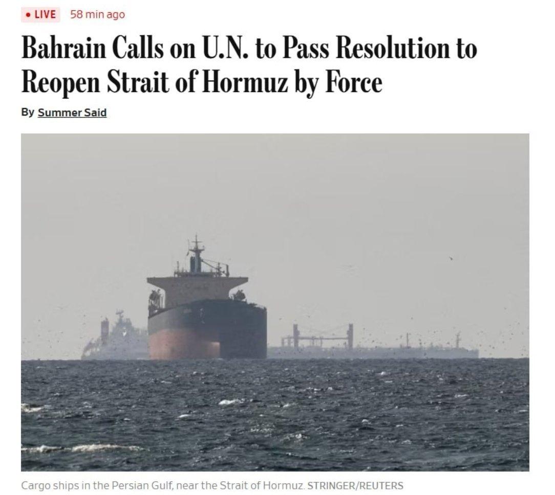 据美国《华尔街日报》报道，巴林与阿联酋一道，呼吁联合国通过一项决议，授权以武力方