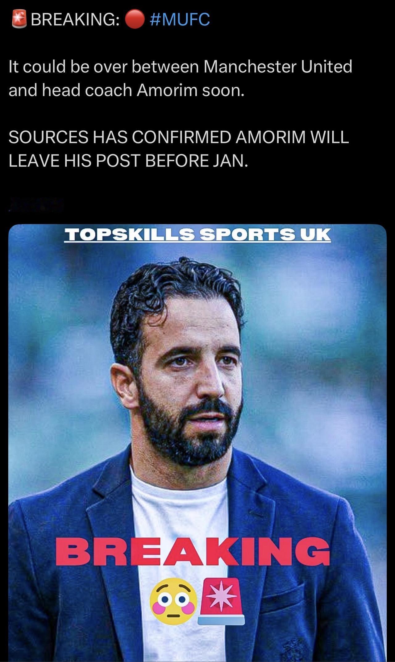 一堆消息说：阿莫林1月会下课[？？？]🔴至于下不下课？这个赛季肯定不会，