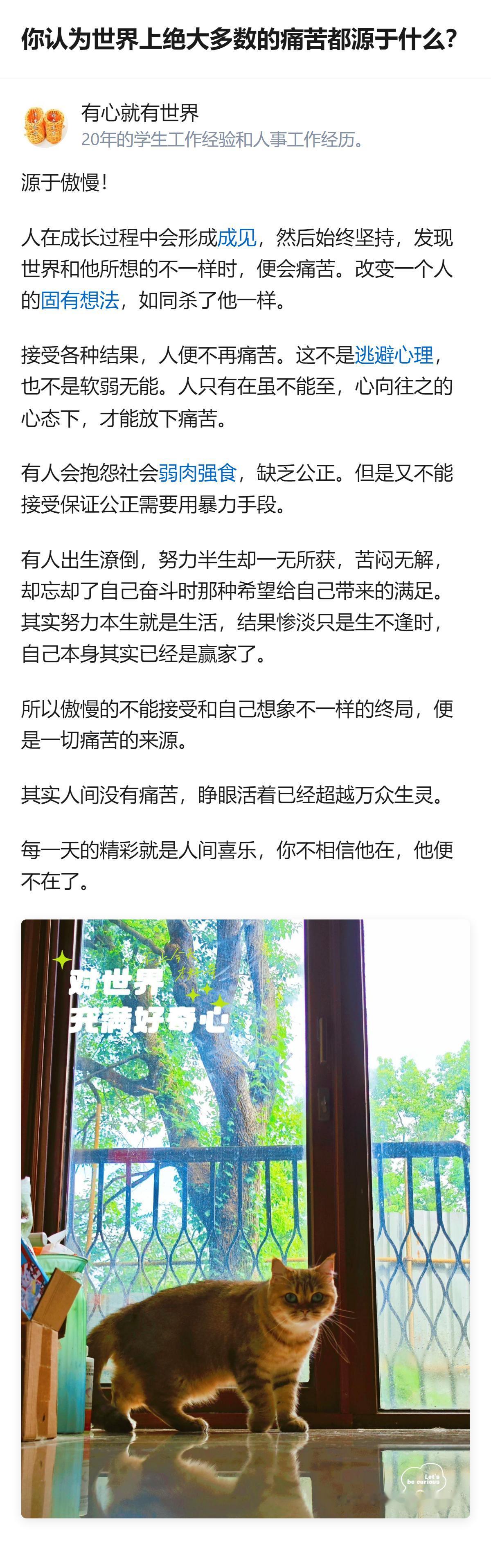 原来绝大多数痛苦根本不是欲望或对比，就是那点改不掉的傲慢——总死攥着自己那套想法