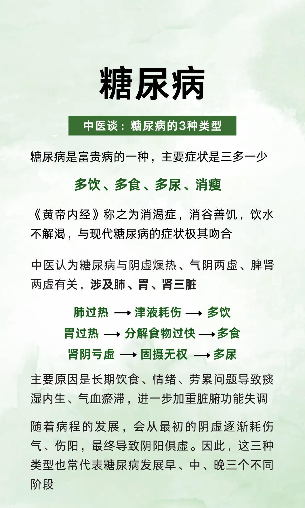 从中医角度看糖尿病，它被称为消渴症《黄帝内经》称之为消渴症，消谷善饥，饮水不解渴