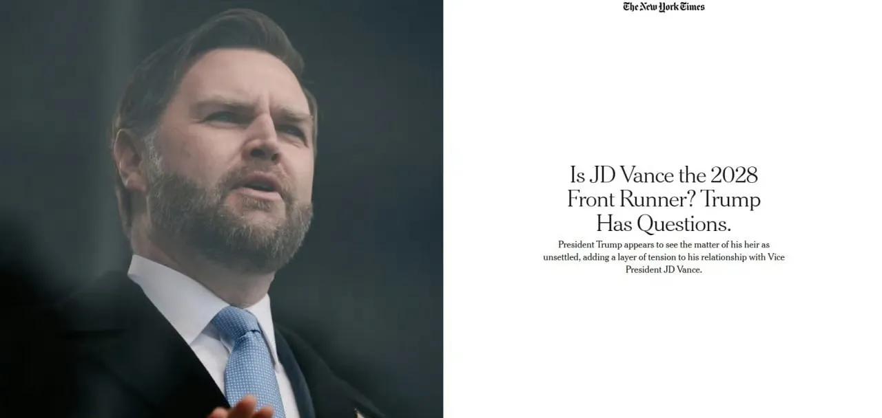 美国《纽约时报》报道称，懂王对于万斯是否能成为在他之后共和党的扛旗者表示怀疑，但