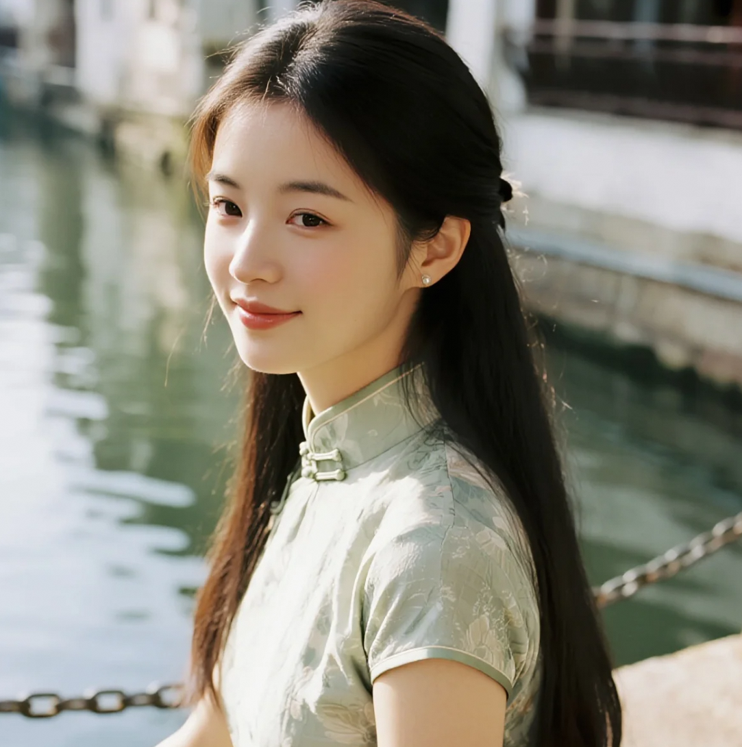 少女慵懒的姿态，为江南的风景增添一抹诗意。