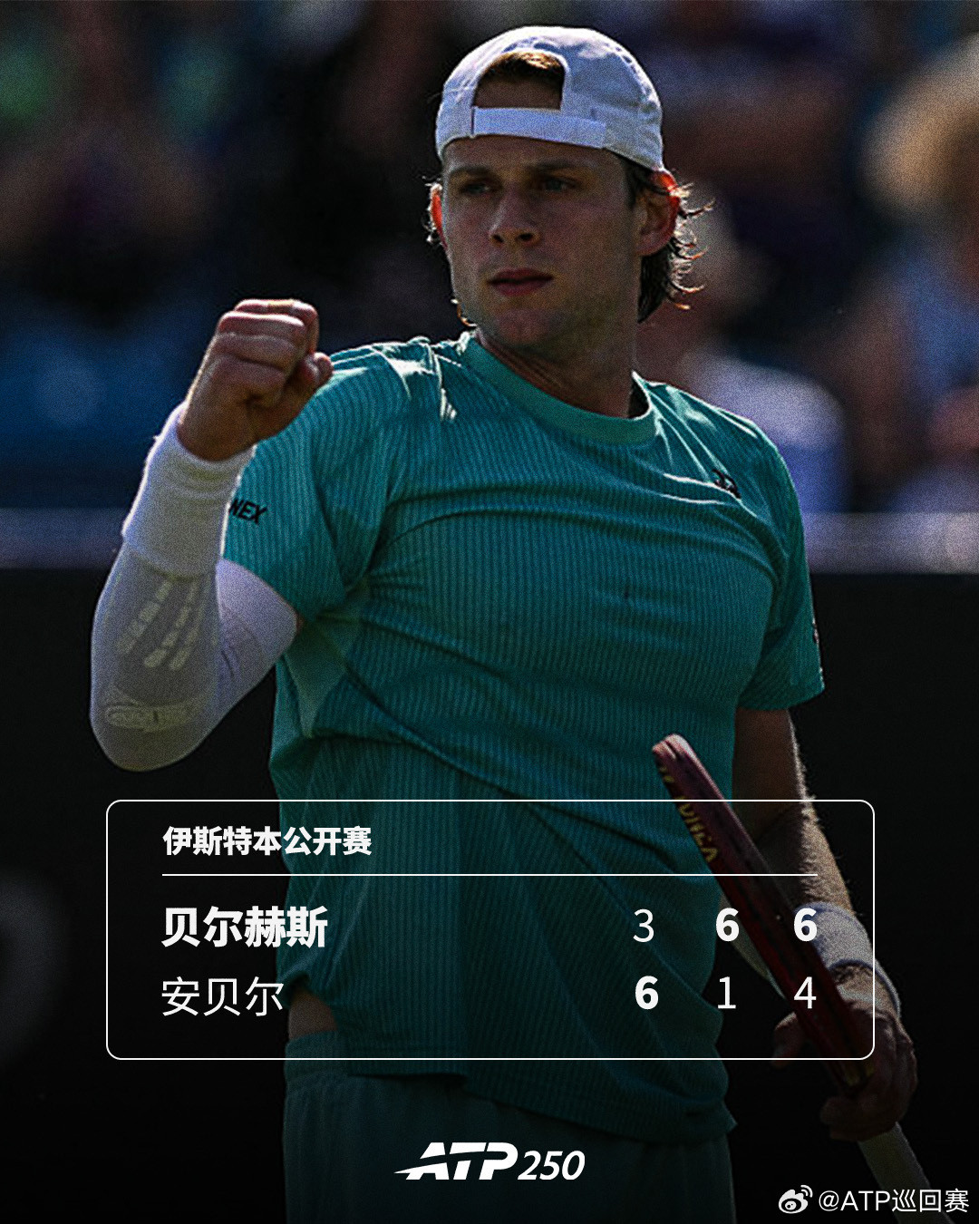 贝尔赫斯斩获生涯首冠🏆ATP250伊斯特本公开赛决赛，比利时选手贝尔赫斯以3