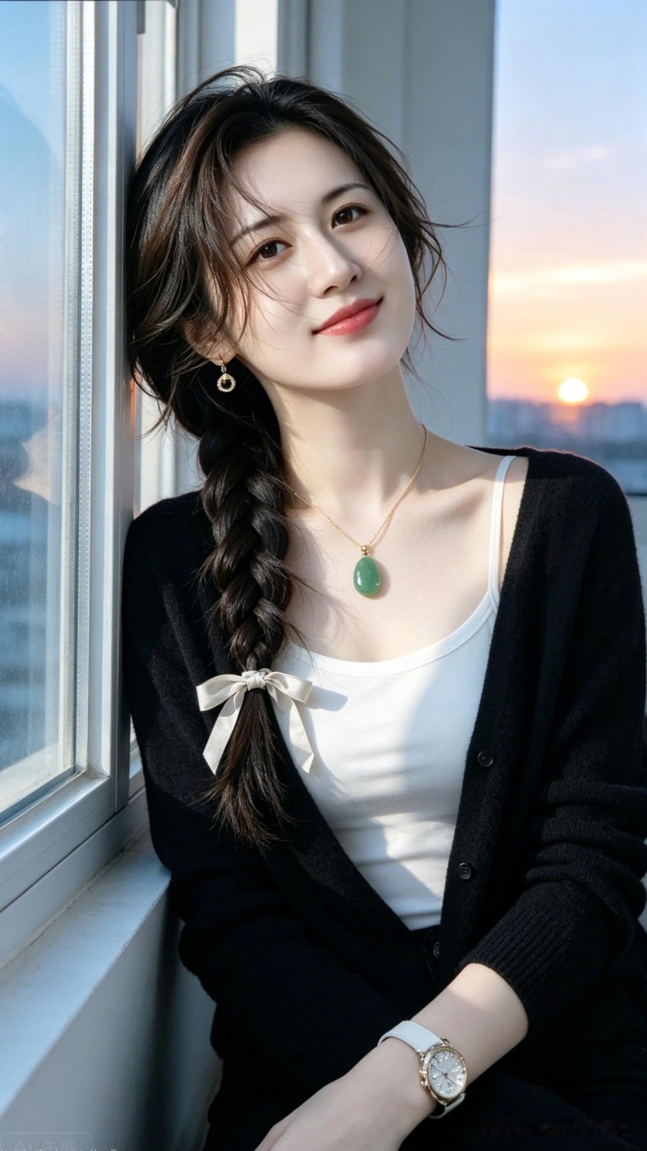窗边少女，温柔时光，绿宝石项链，甜美微笑