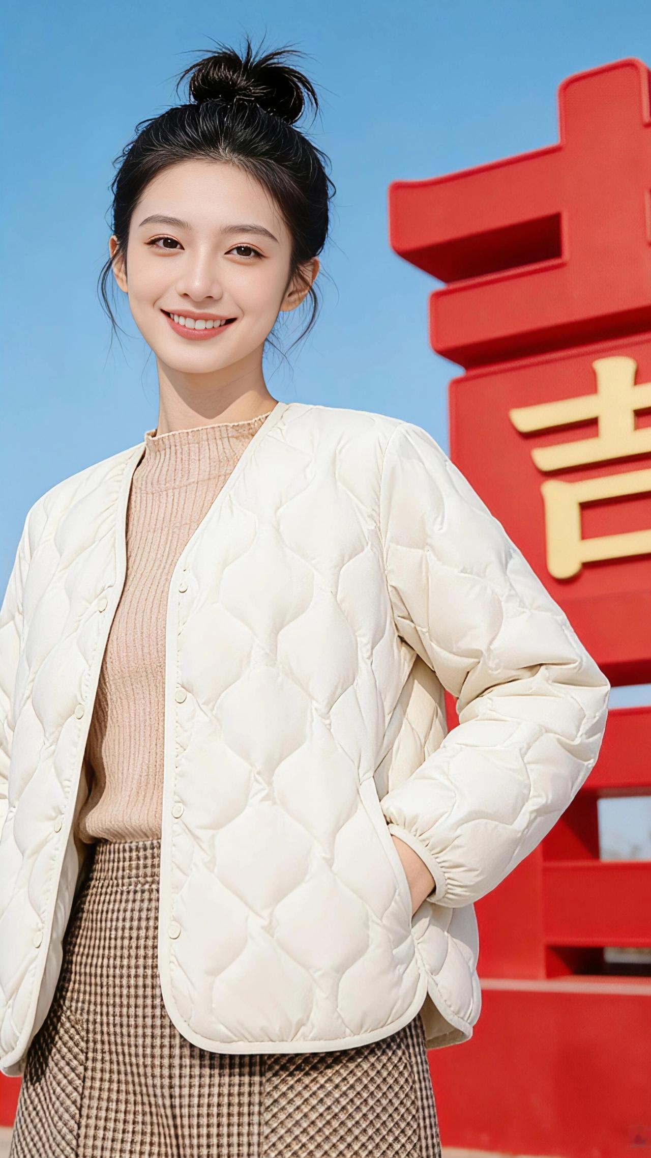 雪日里的白雪落在老城的檐角时，她正穿过铺满碎玉的街。米白色的羽绒服像一团蓬