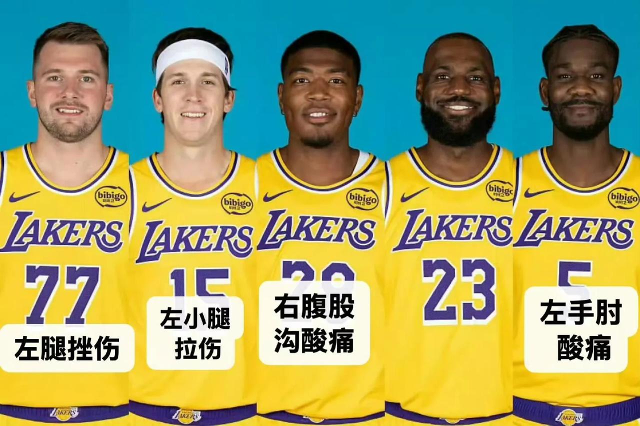 湖人首发伤病情况：东契奇：左腿挫伤里夫斯：左小腿拉伤八村塁：腹股沟酸痛艾